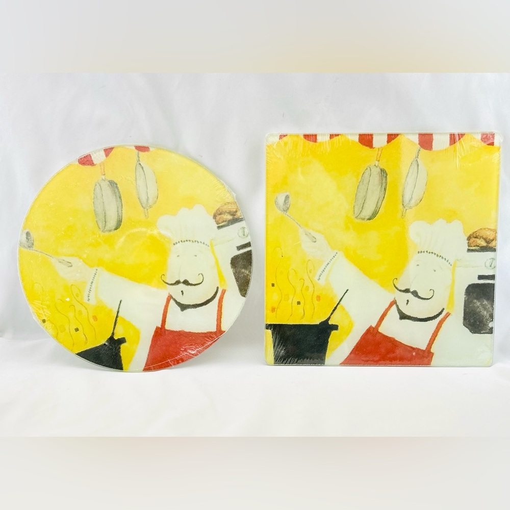 Set Of 2 Cooking Concepts FRENCH CHEFS  Tempered Glass Square Cutting Board NEW